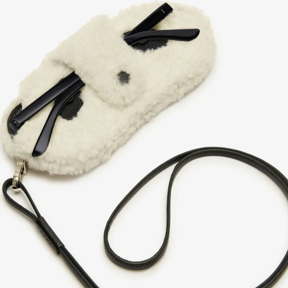 Shearling Panda Glasses Case With Lanyard